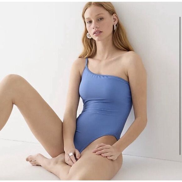 NWT J. Crew One Piece Blue Olivia One Shoulder Ribbed Swim Suit 14 Periwinkle - Picture 1 of 16